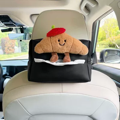 Cute Croissant Car Tissue Bag Car tissue box/set - croissant-black-tissue-bag-red-hat-seat-back