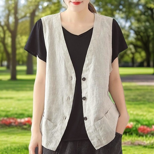 Women's summer thin cardigan jacket, loose fit, outerwear, small backless top, single-breasted, pure color, casual, sleeveless