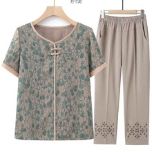 中老年女装妈妈夏季短袖衬衣奶奶夏装两件套衣服老奶奶套装
