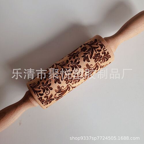 Roller Beech Rolling Pin Laser Engraved Pattern Rolling Pin, Internet Popular Style, Floral Pattern, Ideal for Baby Food and Pastries