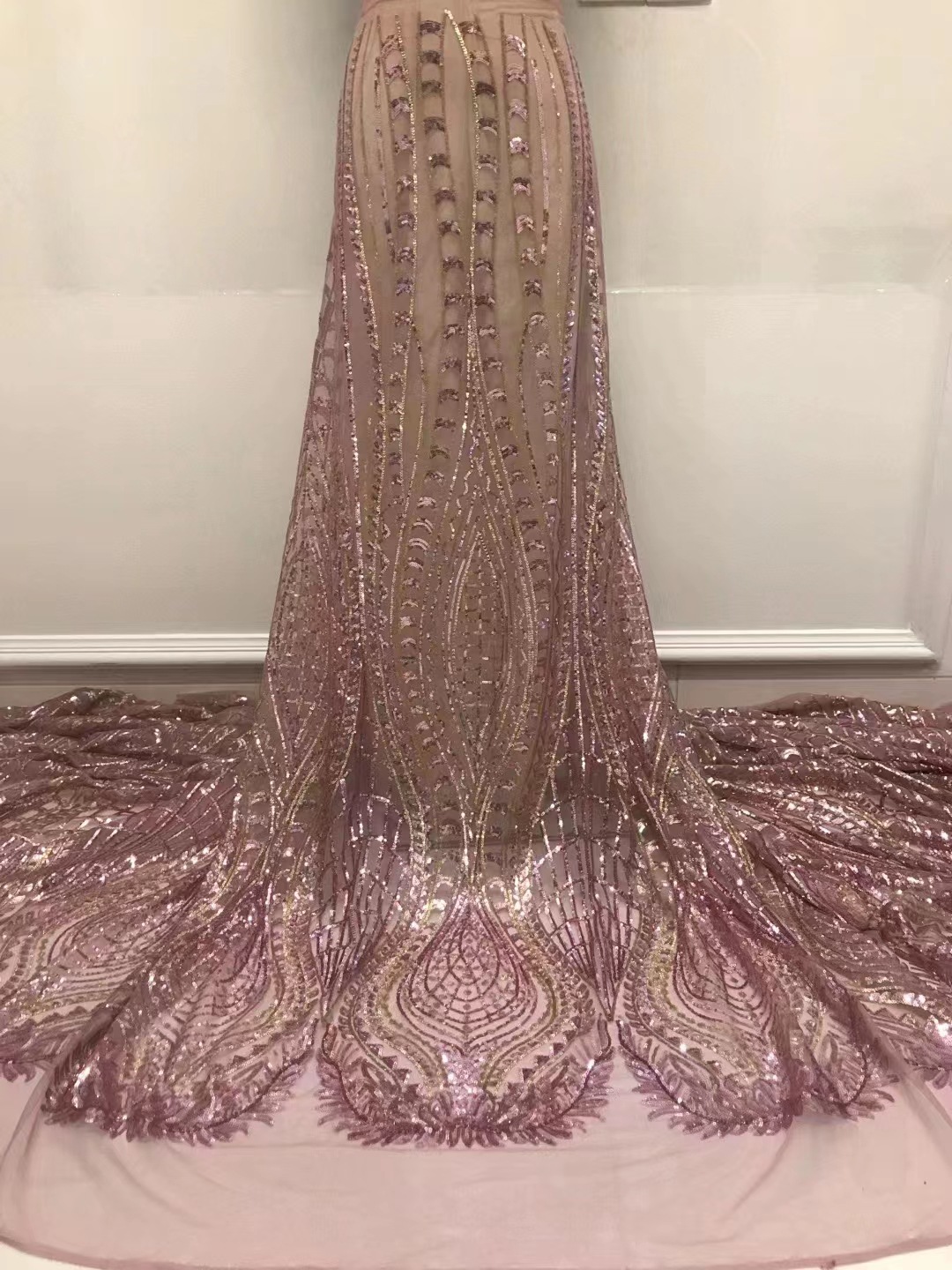 Vestido de bola estilo malla lentejuelas bordado encaje tela para fiesta ocasión vestido de novia vestido de tela JX2997