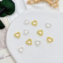 新款爱心美甲饰品平底金属立体镂空桃心指甲配饰合金美甲贴批发