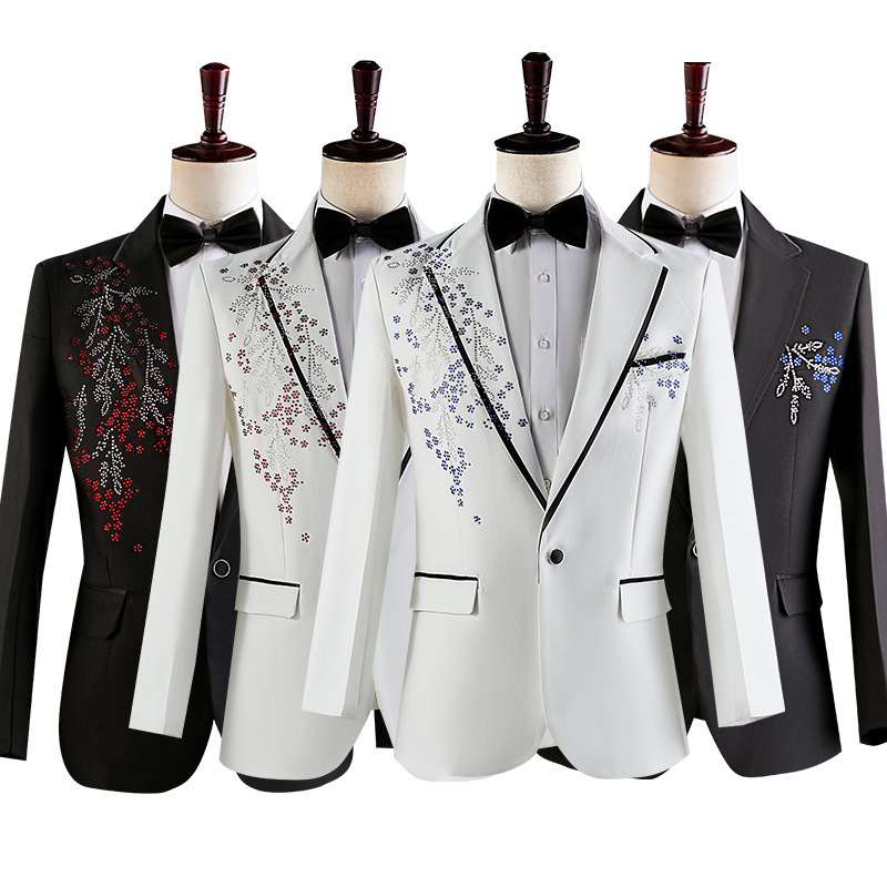 Suit 2023 New Men's Suit Suit Singer MC Host Stage Costume Men's White Black