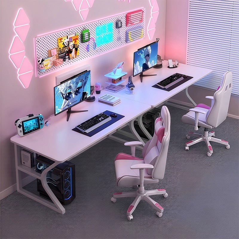 Mesas de dos personas, mesas de computadora blancas, mesas de escritorio, mesas de trabajo para el dormitorio, mesas de trabajo para el hogar con brazo robótico.