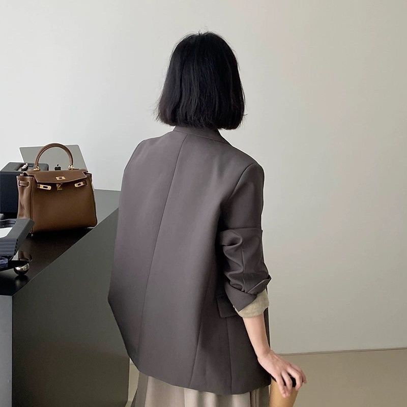 Blazer nero elegante donna stile coreano giacca grigia casual_voghion.com