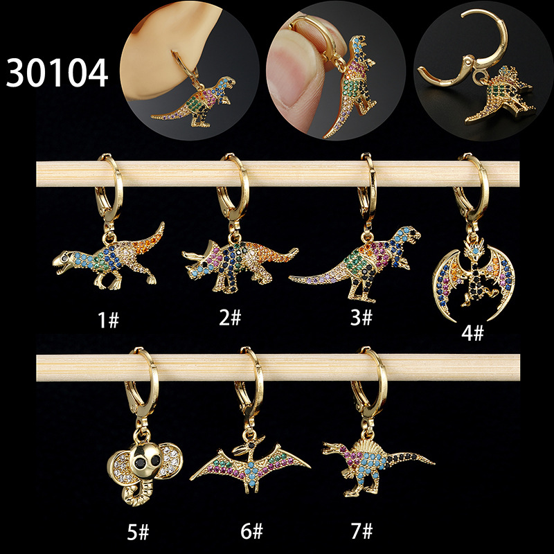 Drop Earrings Classification Fashion Dinosaur Copper Inlay Zircon Drop Earrings 1 Piece