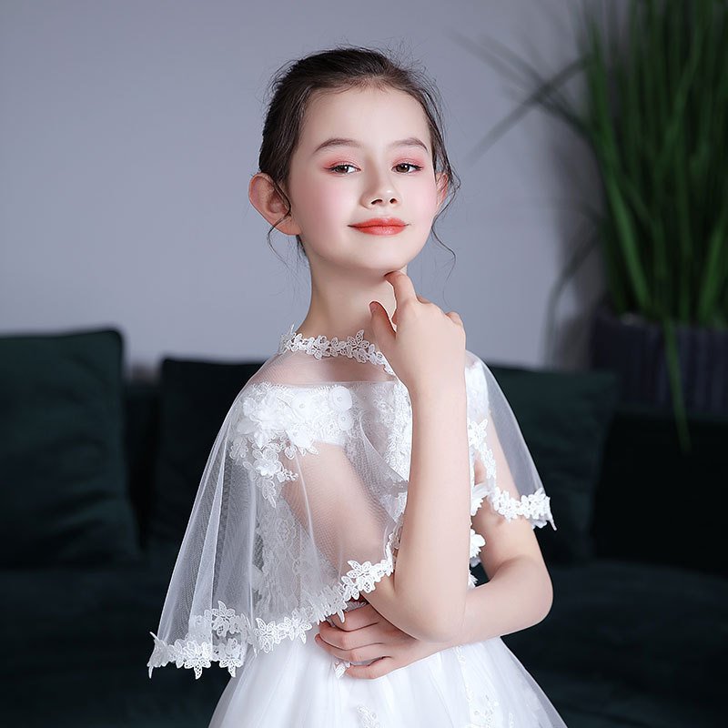 2021 Spring and Summer Kidsren's Gauze Shawl Flower Girl Dress Accessories Kidsren's Outer Cape Diamond Button White and Red 2021 Spring and Summer Kidsren's Gauze Shawl Flower Girl Dress Accessories Kidsren's Outer Cape Diamond Button White and Red
