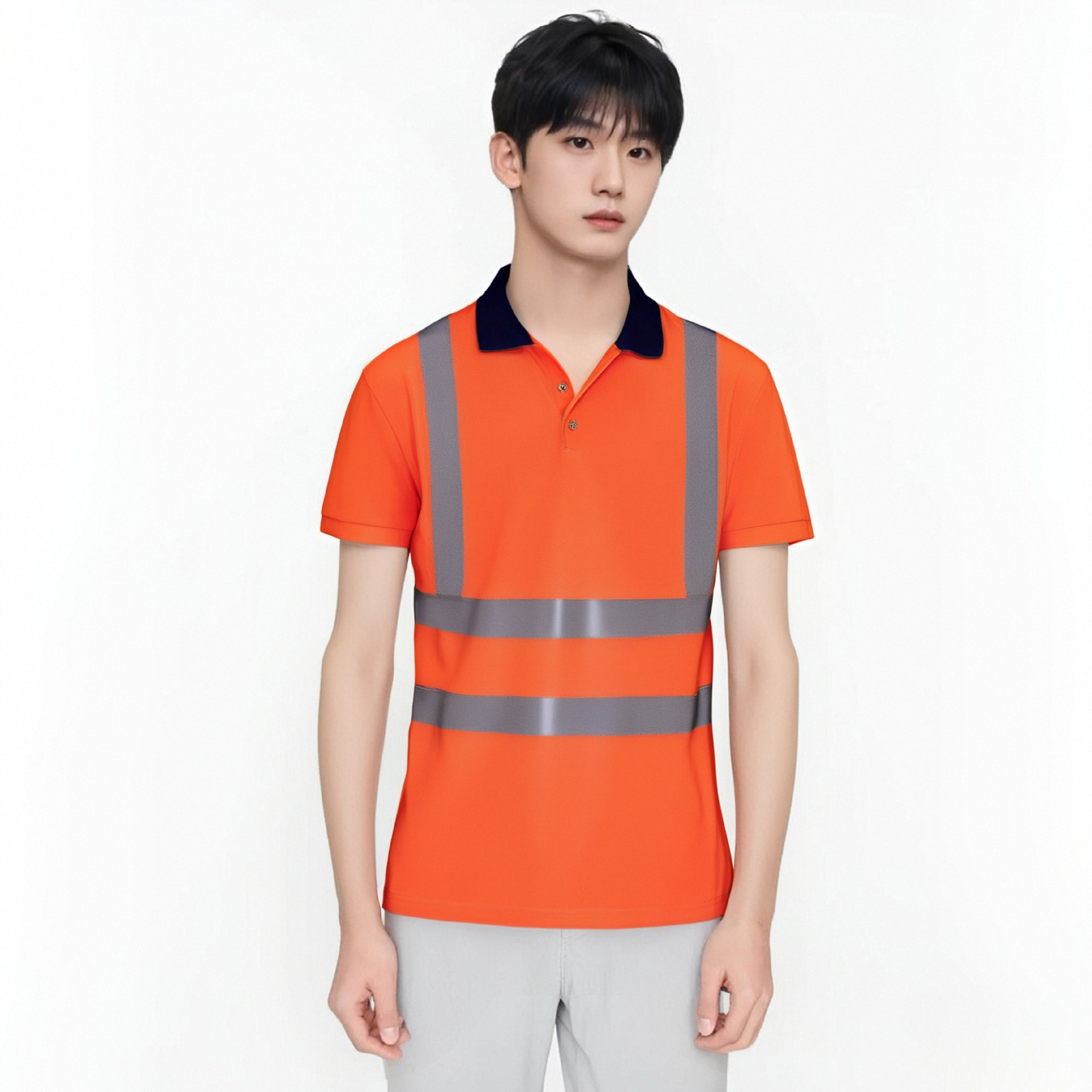 Camisa Polo de Manga Larga con Cinta Reflectante para Hombre, Ropa de Trabajo, Construcción Vial, Seguridad, Camisa de Trabajo con Cuello