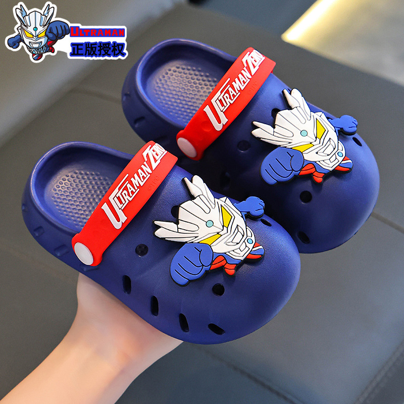 奧特曼夏季兒童卡通賽羅洞洞鞋男童防滑包頭花園鞋涼拖幼兒園小童
