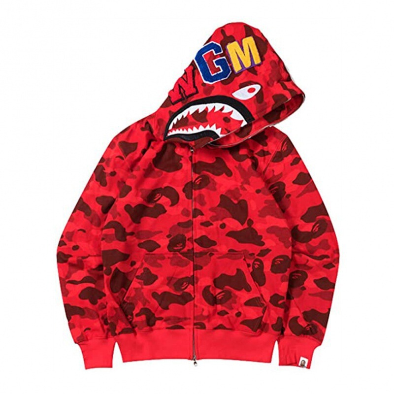 2024 Cross-Border New Bape Wgm Shark Head 3D Digital Printed Sweatshirt Zipper Casual Sports Hoodie