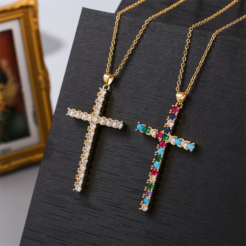Retro Cross Copper Plating Zircon Pendant Necklace 1 Piece