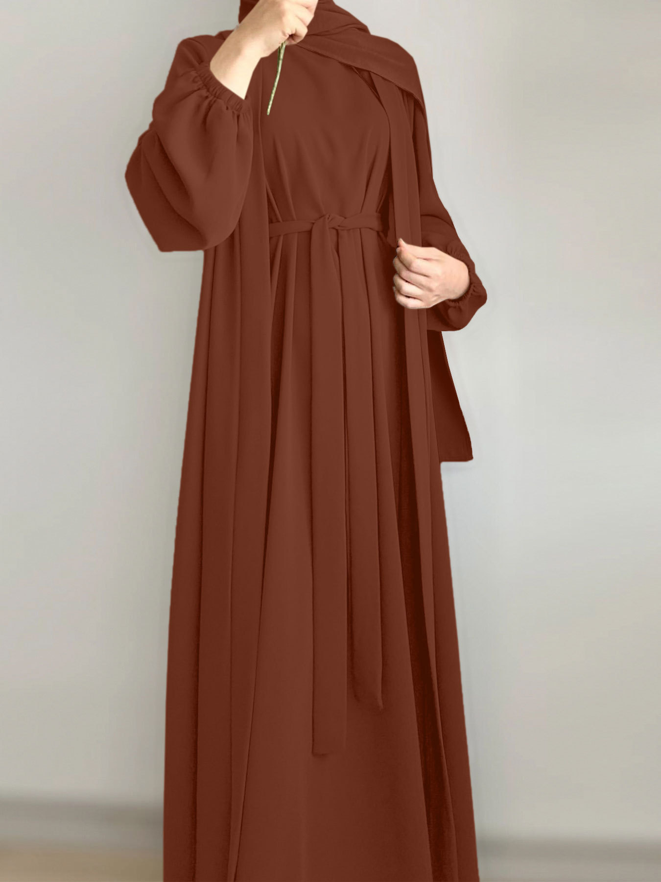 2025 Spring New Arrival Turkey Dubai Solid Color Two-Piece Women's Robe Dress_ecoleips.com