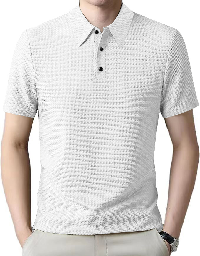 TEMU Amazon burbuja de malla de alta gama seda de hielo de manga corta con solapa para hombre de verano color sólido tamaño grande camisa polo