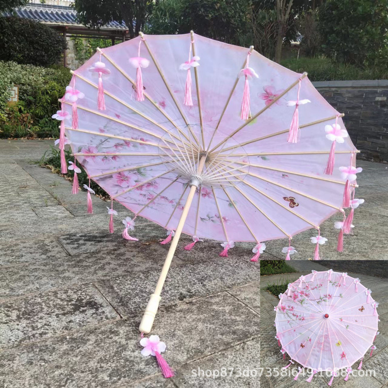 古風漢服流蘇傘花びら傘演出ダンス絹布傘吊り下げ装飾傘工芸傘古典油紙傘|undefined