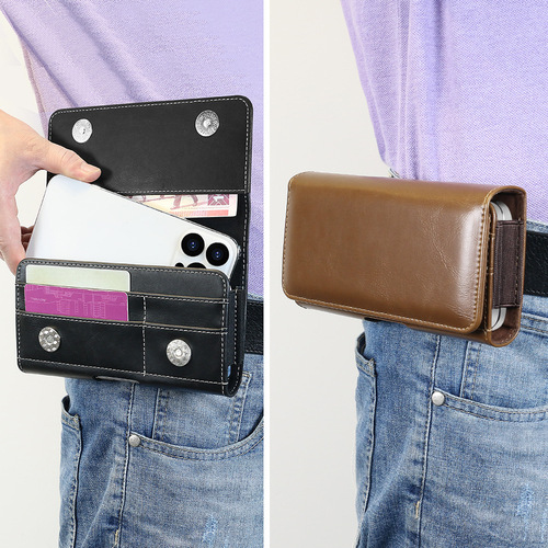 Belt Strap Phone Holder Waist Bag Dual SIM Card Holder Men's Magnetic Leather Case Casual Universal Horizontal Waist Bag