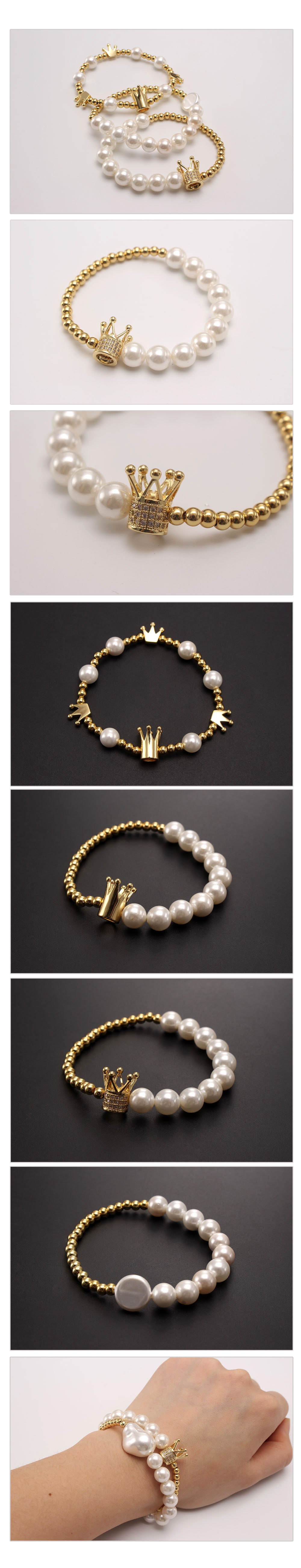 Simple Style Crown Artificial Pearl Copper Plating Inlay Zircon Bracelets 1 Piece