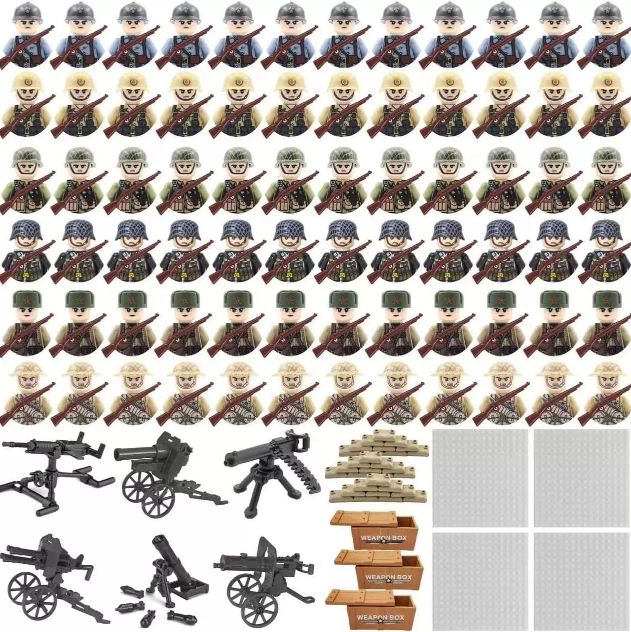 187PCS跨境军事积木二战人偶美军德军法军积木热销专供外贸