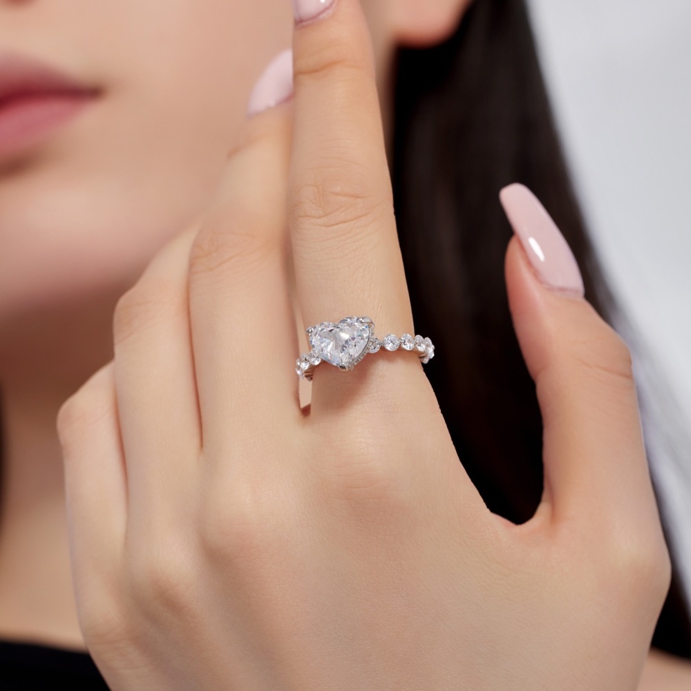 7g Weight Zircon Inlay Material Open Rings, Rings Classification 5, 9, Adjustable Ring Size 1 Piece Quantity Holiday, Daily Occasion 925 Sterling Silver Material Heart Shape Pattern Women's Gender Plating, Inlay Design Basic, Simple Style, Classic Style Style 925 Sterling Silver Zircon Heart Shape Open Rings Rings 62