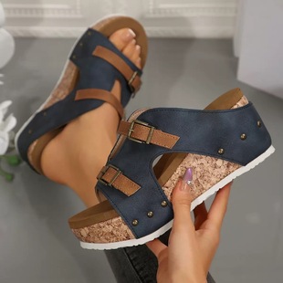 Cross-border plus size Platform Platform Sandals and Slippers Women's Spring and Summer 2025 New Lazy Open Toe Beach Sandals and Slippers for Women