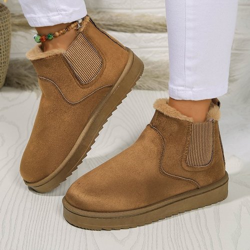 Plus Size Women's Fleece Lined Warm Snow Boots with European and American Style, Slip-On Round Toe Fashion Boots with Elasticated Upper