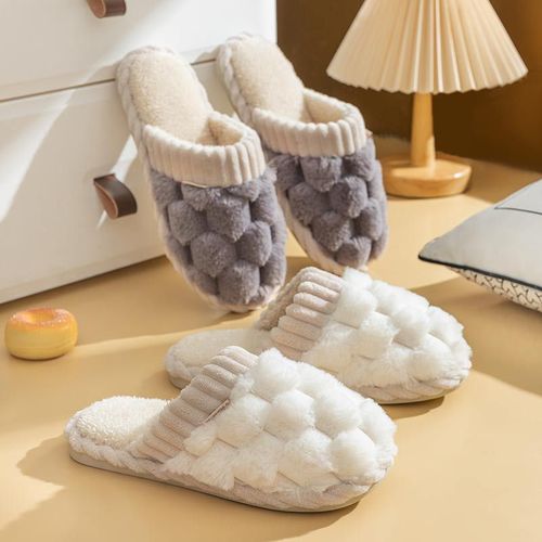 Cotton slippers for women's home autumn and winter indoor warm home thick-soled couples plush slippers home winter