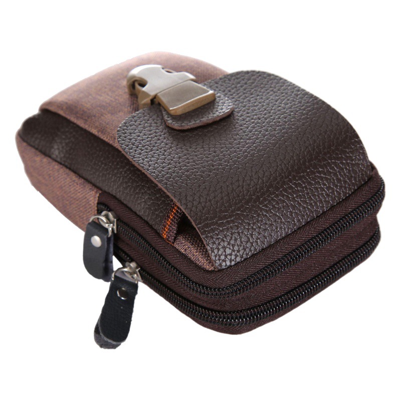 Street Stall Hot Selling Men's 6.5inch Mobile Phone Bag Pu Leather Double Zipper Men's Waist Bag Coin Purse Factory Direct Sale