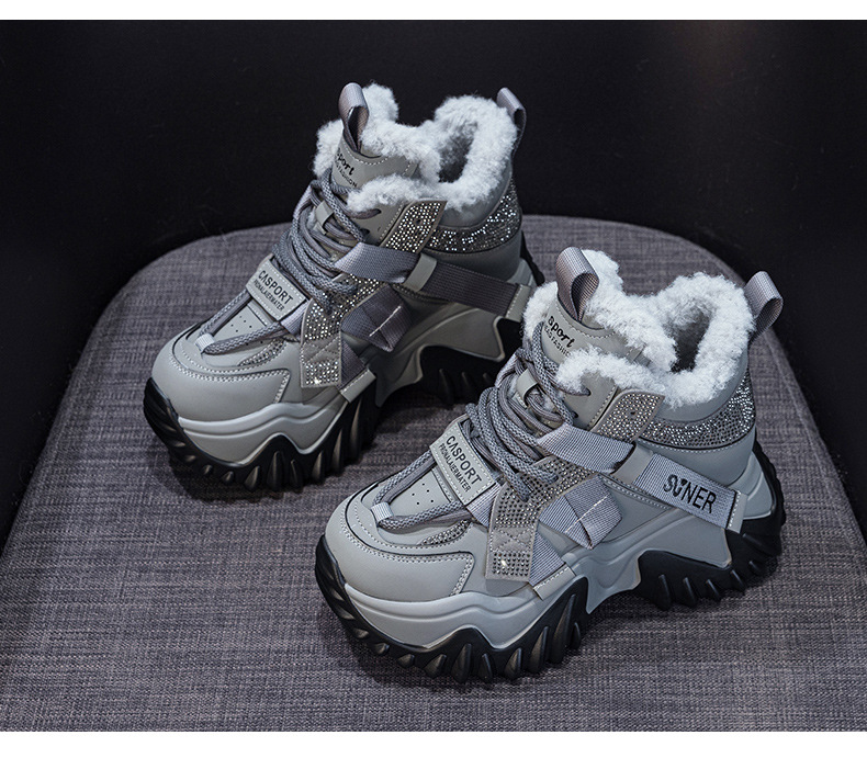Giày sneaker nữ đế dày phong cách Hàn Quốc, lót lông cừu giữ ấm, tăng chiều cao — M2993 Trắng một lớp, M2993-1 plus nhung xám, M2993 plus trắng nhung, M2993-1 plus nâu nhung chi tiết 30