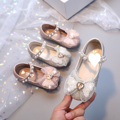 Girls Princess Shoes Girls Shoes Crystal Shoes  Spring and Autumn New Children's Shoes Single Shoes Soft Sole Leather Shoes Little Girls