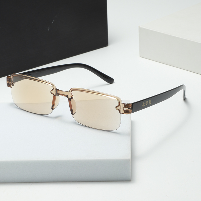 一体半框仿水晶老花镜男高档高清中老年老花眼镜女时尚老光眼镜