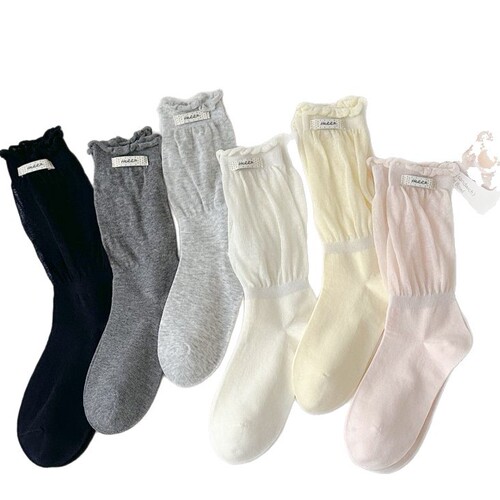 New women's socks with lace miu tie-dye ankle socks breathable boneless letter fabric tag ins versatile long socks wholesale