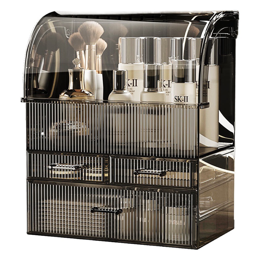 Caja de almacenamiento de cosméticos de lujo ligero cajón de escritorio a prueba de polvo caja de acrílico de gran capacidad máscara de cuidado de la piel transparente