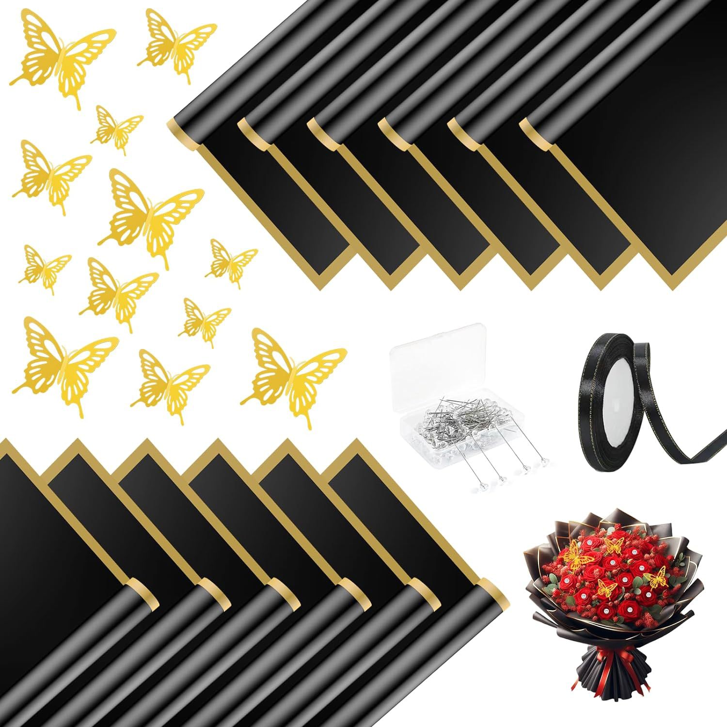 金边果冻膜鲜花包装纸雾面纸半透明防水花束包花纸花店材料