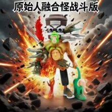 黄金版缝合怪外国AI山海经手办怪物融合版木棍人通通鲨鱼模型玩具