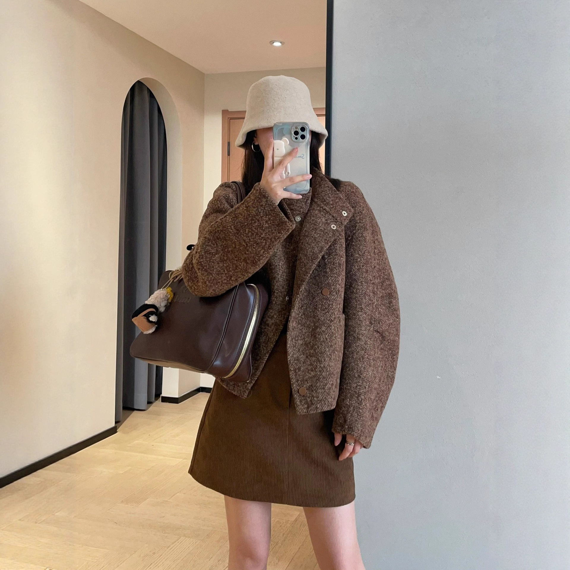 Maillard Atmosphere Fine Wool Alpaca Wool Double-Sided Woolen Short Outwear Jacket for Women 2025 Autumn and Winter 003