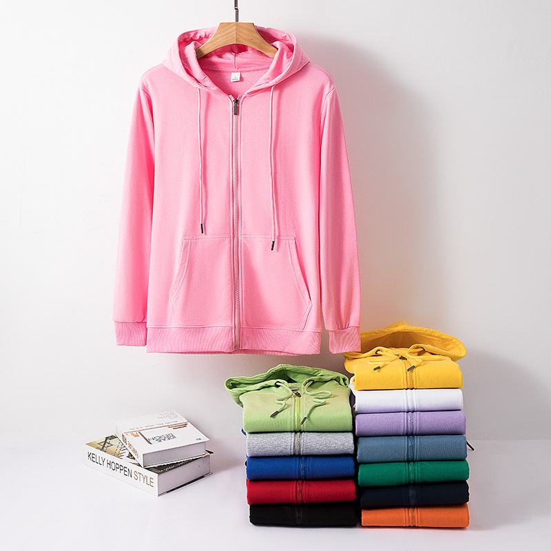 Spring and Autumn zipper cardigan sweater men's and women's long-sleeved work clothes solid color hooded Terry coat printed logo wholesale