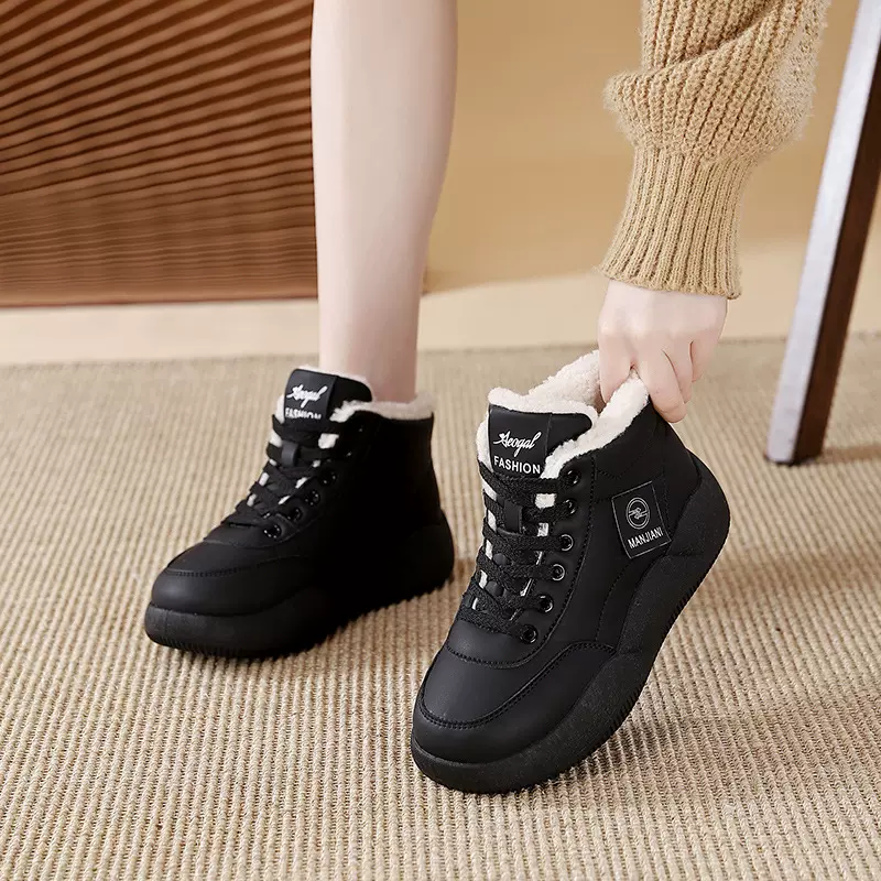加绒加厚雪地靴女2025冬季新款厚底中帮棉靴保暖防寒短靴女356-1