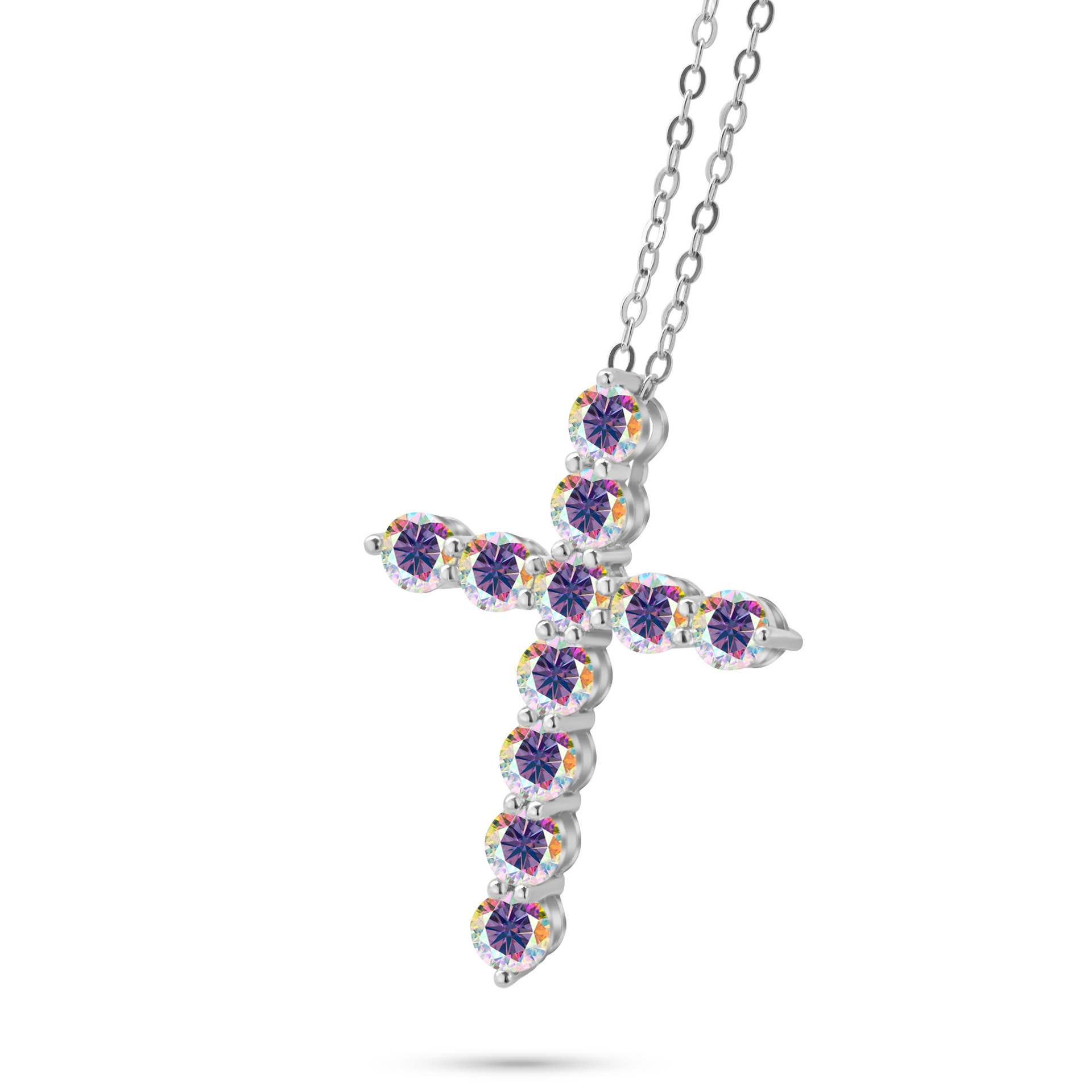 3mm - 4mm collar de cruz de color azul de piedra de mozanita de plata esterlina de lujo ligero collar clavícula colgante de cruz