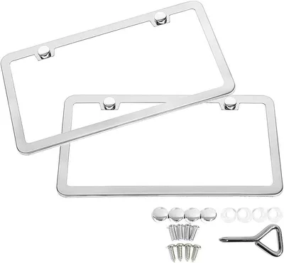 2-Hole Stainless Steel American License Plate Frame with Square Holes and Thin Edges American Stainless Steel License Plate Frame Including Accessories Screw Wrench (License plate holder/license plate holder) - 2-holes-silver-price-per-piece