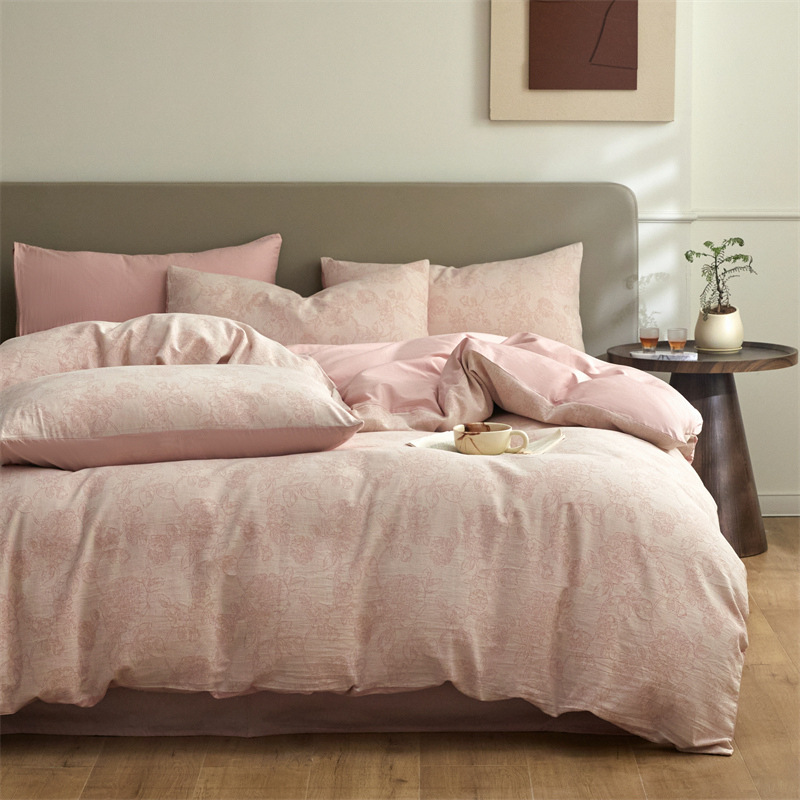 Nuevo tipo A piel de algodón doble cara teñido Jacquard flor simple cuatro piezas de sábanas fabricantes al por mayor