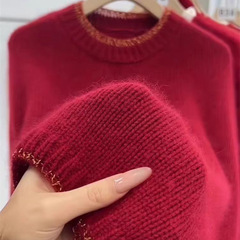 秋冬の赤いクリスマスの100% の純粋なウールのセーターの女性のヨーロッパの商品のハイエンドの太い線はゆったりしていて、新年の本命の年のセーターを厚くします。