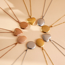 亚马逊滴胶翻盖照片纪念挂件刻字圆形吊坠金色情侣生日礼物项链