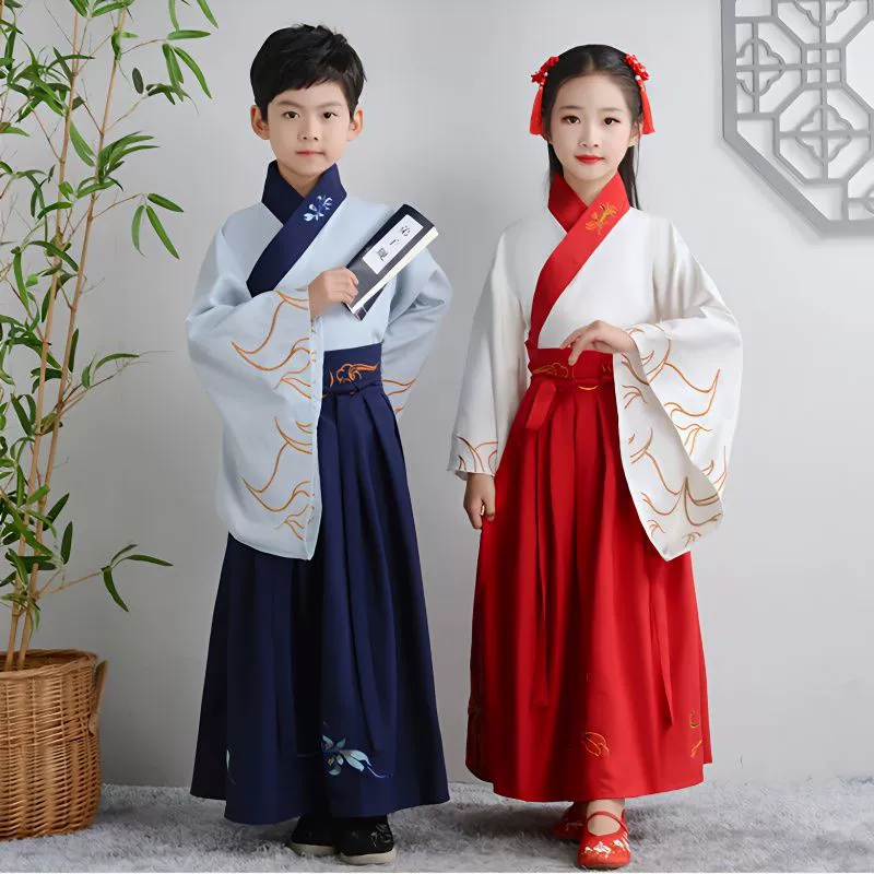 Детская одежда Guoxue из ханьфу для мальчиков Древняя книга Детская трехсимвольная сутра, одежда для выступлений на церемонии открытия, старинная и средняя школа, антикварная одежда для выступлений