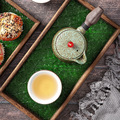 复古海棠玻璃托盘家用放茶杯长方形木质茶盘创意木小型小号水果盘