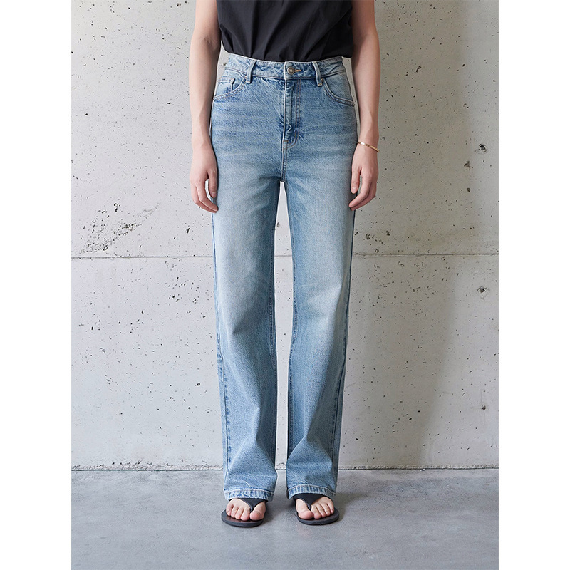 Bossa Imported [Turkish Fabric] Light Color Cat Whiskers Loose High Waist Retro Wide Leg Straight Jeans Women