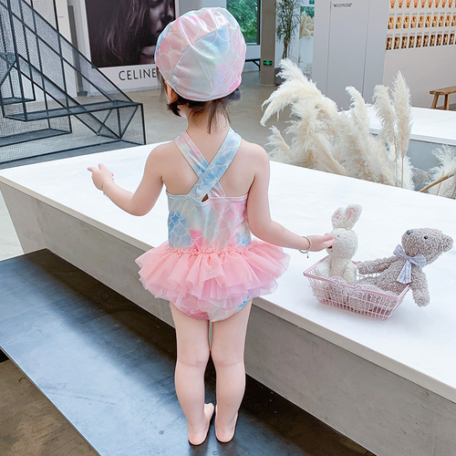 Foreign trade children's swimsuit cute little princess swimsuit  new style girls' one-piece mermaid swimsuit