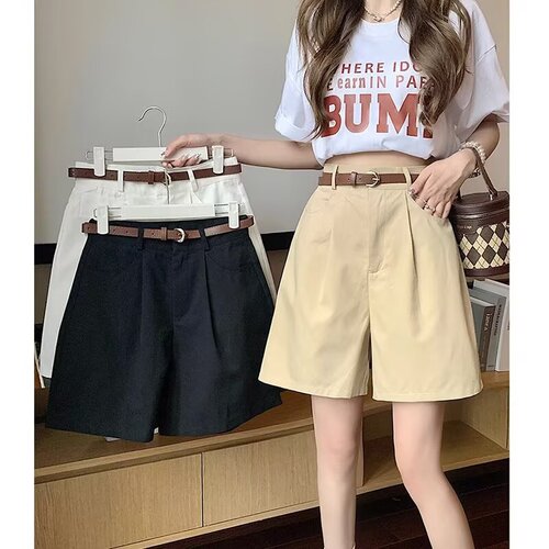 Retro High-Waist Suit Shorts 2025 Summer A-Shape Slimming Outerwear Loose Wide-Leg Five-Eight Shorts Breathable