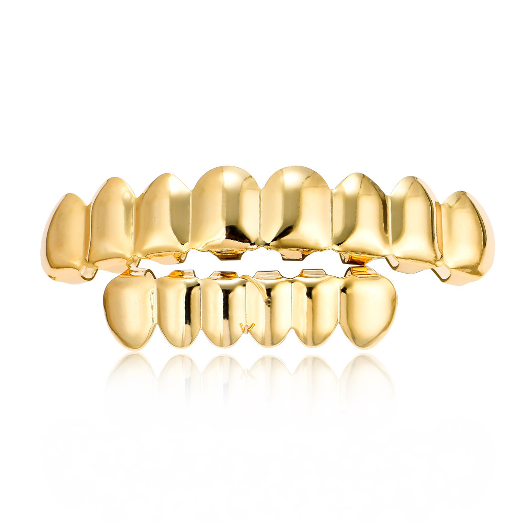 Europeo y americano nuevo hip hop personas real chapado en oro tirantes cóncavo-convexo Plaid textura hip hop tirantes grandes dientes de oro