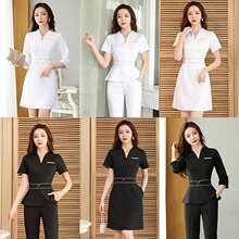 2022高端美容院技师纯色工作服女黑色高弹力简约气质按摩足浴工服