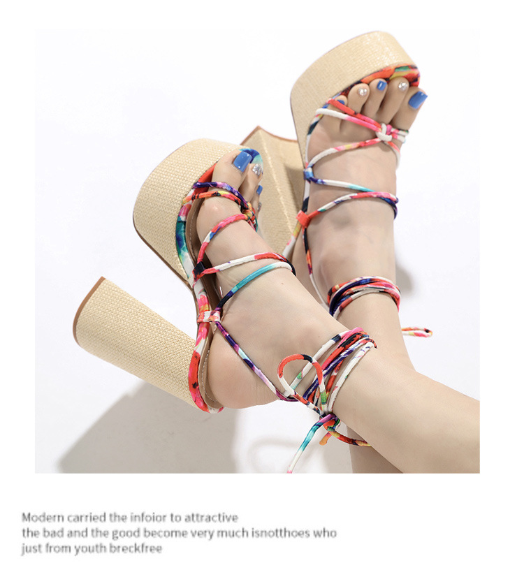 Sandal cao gót nữ đế dày platform mũi hở quai buộc dây — Màu đen chi tiết 14