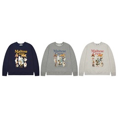 韓国ワイケイマルチランニングパピープリントルーズテリーラウンドネックスウェットシャツ男性と女性のカップルトップ長袖